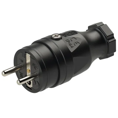 Tragbarer Vollgummistecker mit Erdungsstift, 16 A, 2-polig + Z, 230 V, Schutzart IP44, schwarz