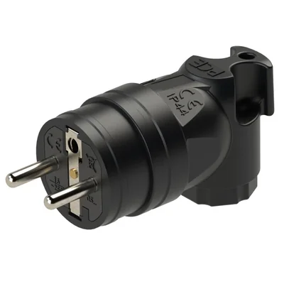 Tragbarer Winkelstecker, Vollgummi, mit Erdungsstift, 16 A, 2-polig + Z-Stecker, 230 V, Schutzart IP44, schwarz