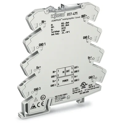Transducteur isolant avec amplification, signal d'entrée de courant, signal de sortie de courant, tension d'alimentation 24 V CC, largeur 6 mm, 2,50 mm²