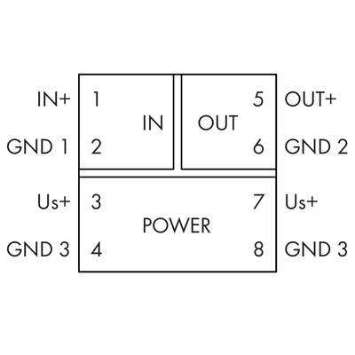 Transducteur isolant avec amplification, signal d'entrée de courant, signal de sortie de courant, tension d'alimentation 24 V CC, largeur 6 mm, 2,50 mm²