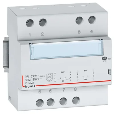 TRANSFORMADOR DE SEGURIDAD MODULAR TR363 12/24 63VA