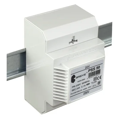 Transformateur monophasé PSS 50 400/12V PSS IP30 pour rail DIN TH-35 en boîtier modulaire avec protection