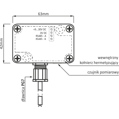 Transmisor de humedad y temperatura, MODBUS RTU, 9-30V, 0-100%RH,