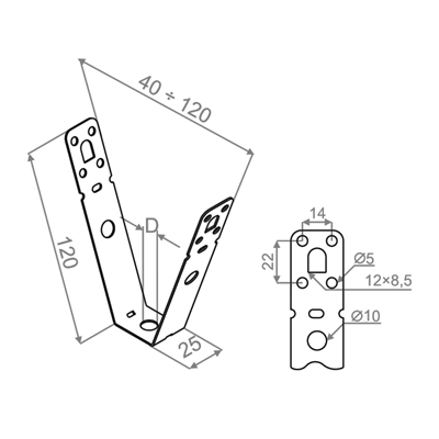 Trapezoidal hanger, WT120M8