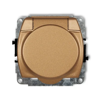 TREND Splash-proof socket mechanism with grounding 2P+Z (gold metallic flap, current path shutters)