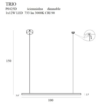 TRIO Suspension 12W 733lm 3000K or
