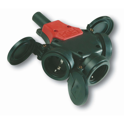 Triple schuko rubber socket with a plug 16A 2P+E 230V IP44