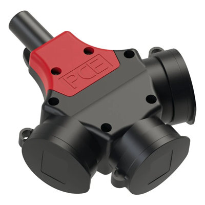 Triple schuko rubber socket with a plug 16A 2P+E 230V IP44, 5-pole input terminal