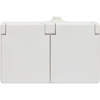 TROL Double flush-mounted splash-proof socket, white flap, WHITE, 100436