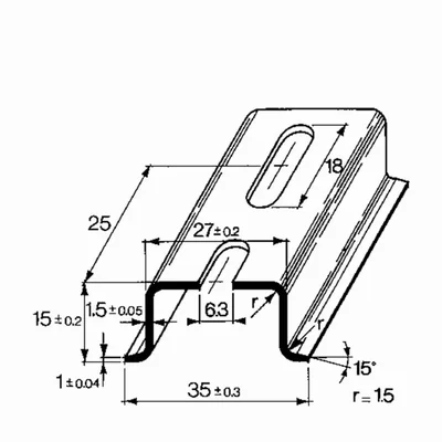 TS35/CF6-2m DIN-Montageschiene, Stahl, 35x15x2000mm, perforiert (6,3x18mm)