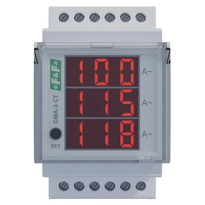 Цифровий індикатор струму TrueRMS, трифазний DMA-3RMS-CT, напівнепряме вимірювання. З програмованим коефіцієнтом трансформації.