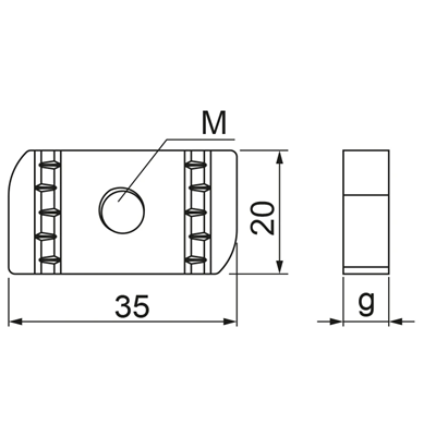 Tuerca rómbica, galvanizada, rosca 12mm, espesor 9mm, longitud 35mm