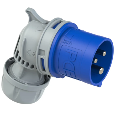 TURBO TWIST 16A 2P+Z clavija acodada 230V 50/60Hz 6h IP44, contactos niquelados