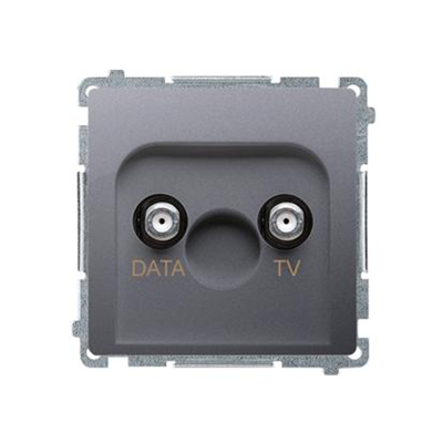 TV-DATA socket, two output ports, type "F" (module), metallic stainless steel