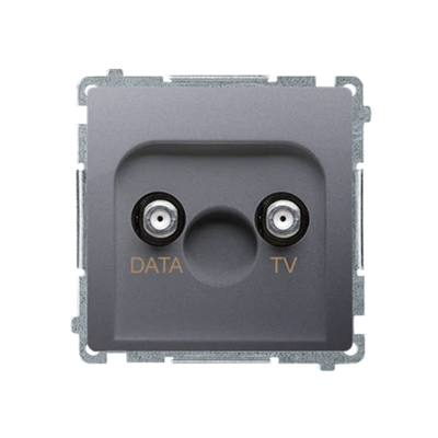 TV-DATA socket, two output ports, type "F" (module), metallic stainless steel