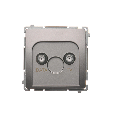 TV-DATA socket, two output ports, type "F" (module), metallic stainless steel