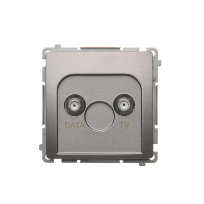 TV-DATA socket, two output ports, type "F" (module), metallic stainless steel