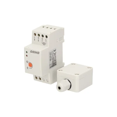 Twilight sensor for DIN rail with an external probe in a box, 2-100 lux 3000W, white