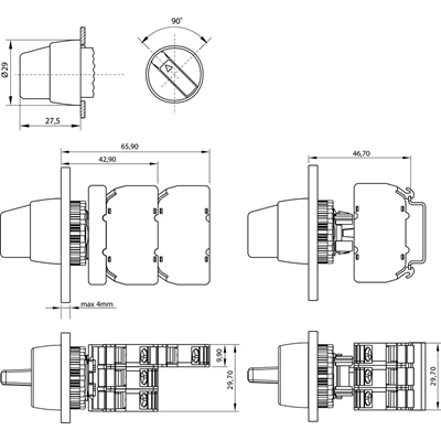 Two-position switch black normally open nickel-plated ring