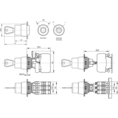 Two-position switch key 22mm black 1Z with no spring return