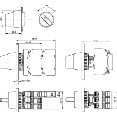 Two-position switch red normally open nickel-plated ring