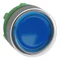 Typical flat hooded blue push-button, LED plastic, self-resetting