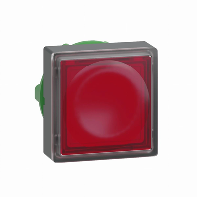 Typical flat, square, red, self-return LED plastic button