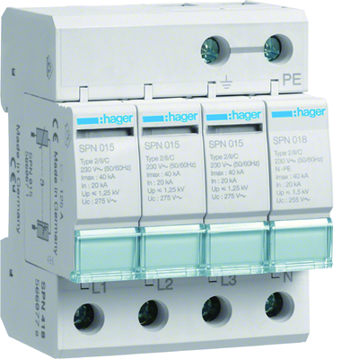 Überspannungsableiter SPD T2, 4P, TN-S/TT-Netzwerk, Imax 40kA, Up≤1,25kV