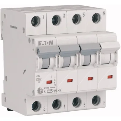 Überstromschutzschalter HN-C25/3N, 6 kA, In = 25 A, C-Charakteristik, 3+N-Pole. HN-Serie