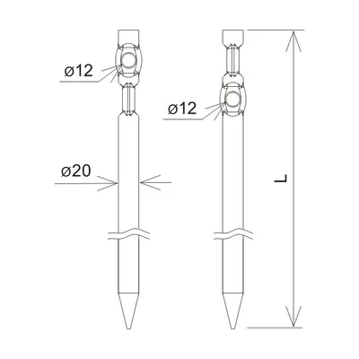 Uchwyt do naciągów wbijany podwójny L=40 cm kuty gładki ocynkowany ogniowo
