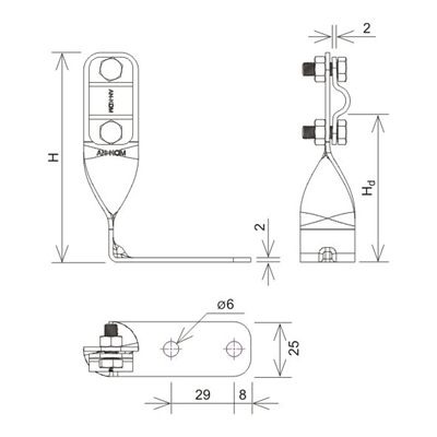 Úhlová rukojeť sešroubovaná šroubem H = 10 cm, žárově zinkovaná