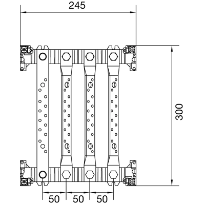 UNIVERS N Blok z szynami 4P Cu 25x4mm 4x250A 300x250mm