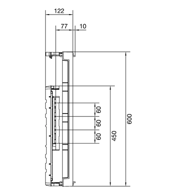 UNIVERS N Sous-ensemble pour 3 pôles 3xNH00 600x250mm Entraxe 600x250mm Sortie 60mm borne supérieure