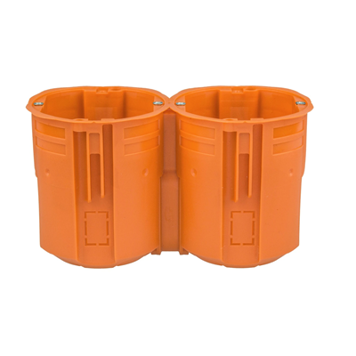 Unterputzdose 60mm extra tief 80mm mit Schrauben verbunden mit dem Verbinder KG71 orange