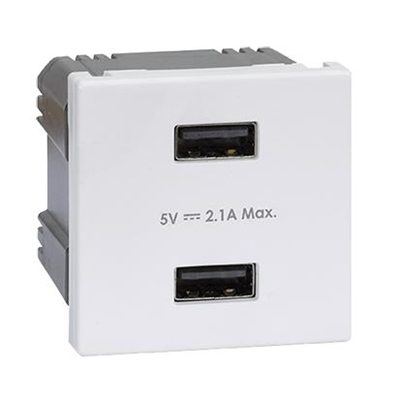 USB charger K45 2x USB 2.0 - A 5V DC 2.1A pure white