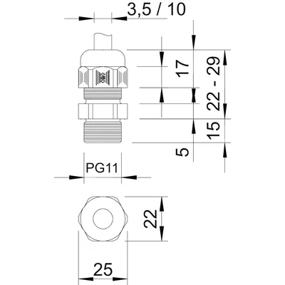V-TEC L PG11 SGR Cable gland with long connection thread