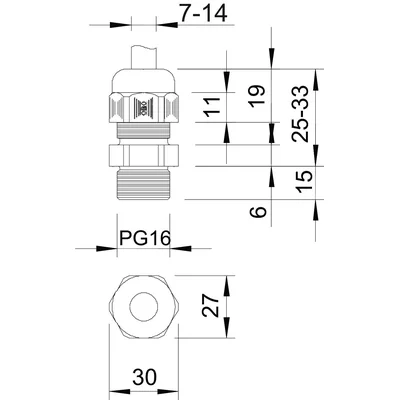 V-TEC L PG16 LGR Kabelverschraubung mit langem Anschlussgewinde