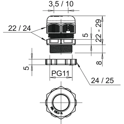 V-TEC PG11+ LGR Dławik kablowy z przeciwnakrętką