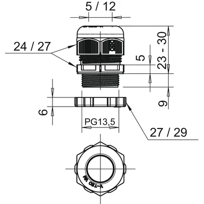 V-TEC PG13,5+LGR Dławik kablowy z przeciwnakrętką