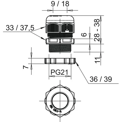 V-TEC PG21+ LGR Kabelverschraubung mit Kontermutter