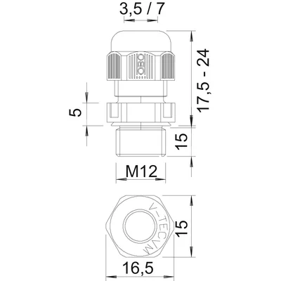 V-TEC VM L12 SGR metrische Kabelverschraubung lang