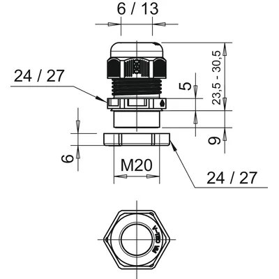 V-TEC VM20+ LGR Cable Gland with Locknut