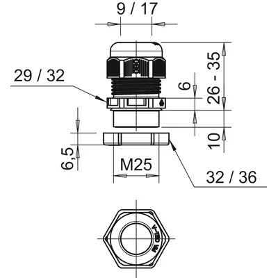 V-TEC VM25+ LGR Dławik kablowy z przeciwnakrętką