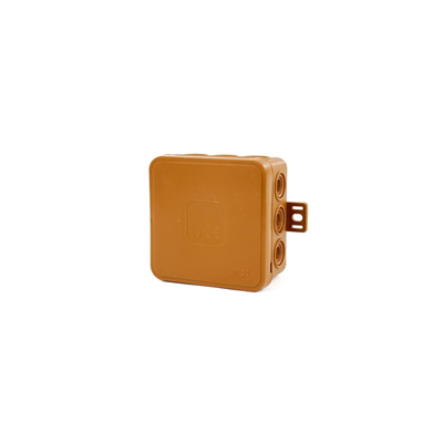 V5 12-inlet flexible wall-mounted box with knockouts 75x75x41mm IP54 click-clack brown