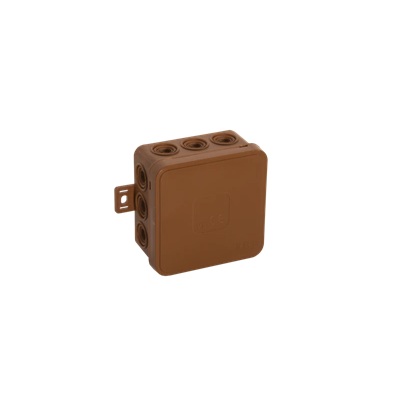 V5 12-inlet flexible wall-mounted box with knockouts 75x75x41mm IP54 click-clack brown