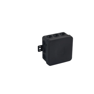 V5 Flexible wall-mounted 12-inlet junction box with knockouts 75x75x41mm IP54 click-clack black