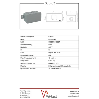 V8 Flexible Box 80x45x41mm IP54 8-Wege-Klick mit Abdeckung, Esche