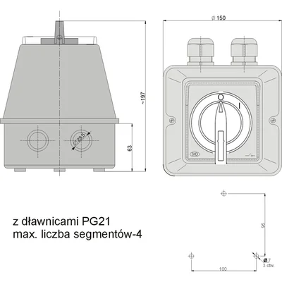 Vačkový spínač ŁK 100-13/5 Zap-Vyp 0-I pro visací zámek IP-44