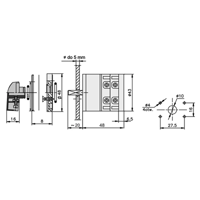 Vačkový spínač, oblouk E12-12 0-1 3P 12A IP65