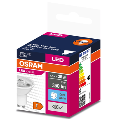 VALUE PAR16 LED žárovka 4,5W (35W) GU10 4000K 350lm